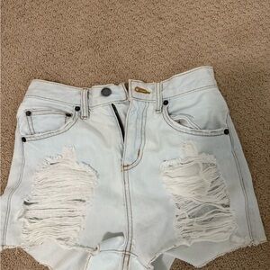 Distressed Light Denim Shorts